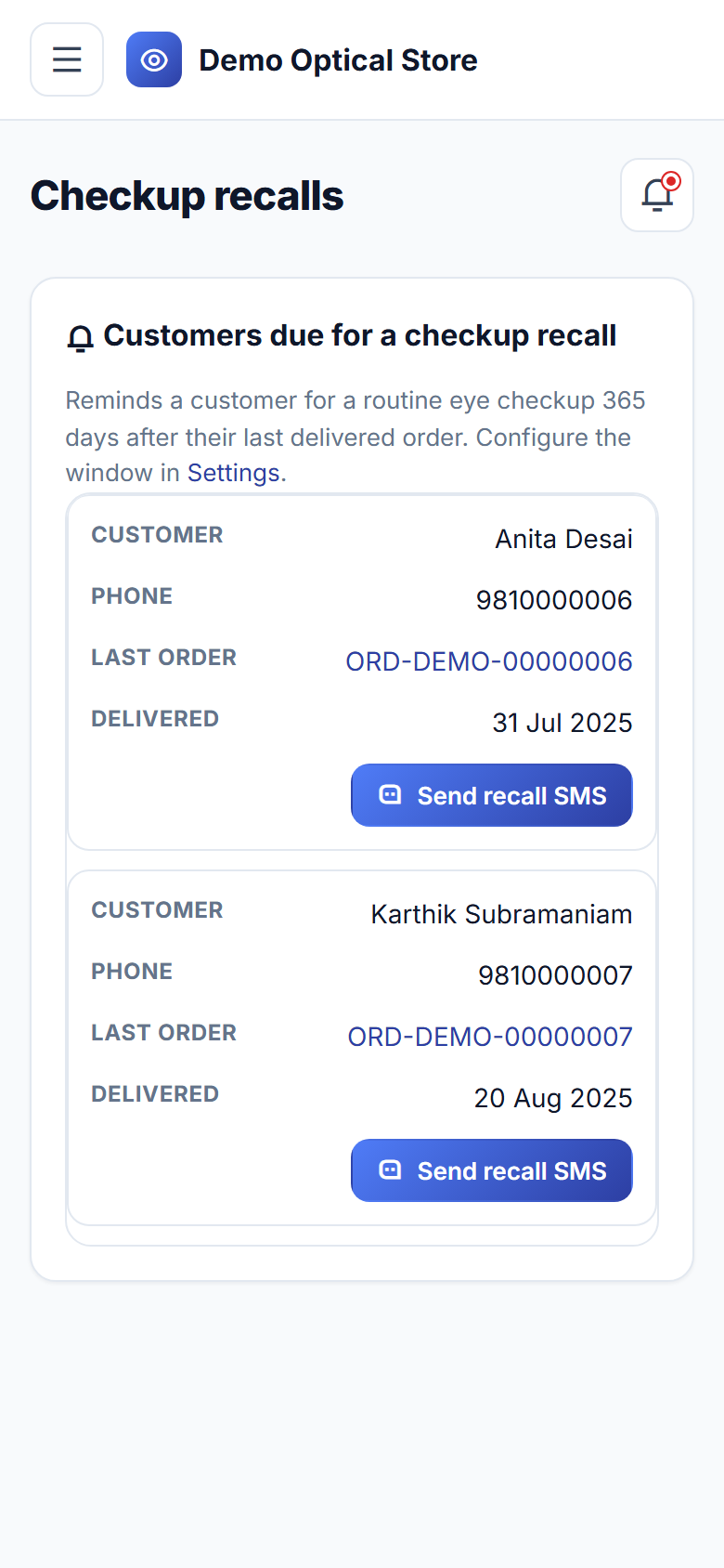 Optical Store Prescription, Frame & Lens Order Management Software screenshot