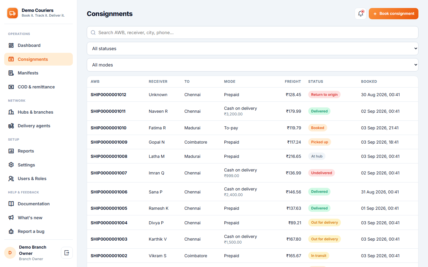 Courier and Parcel Tracking Software screenshot