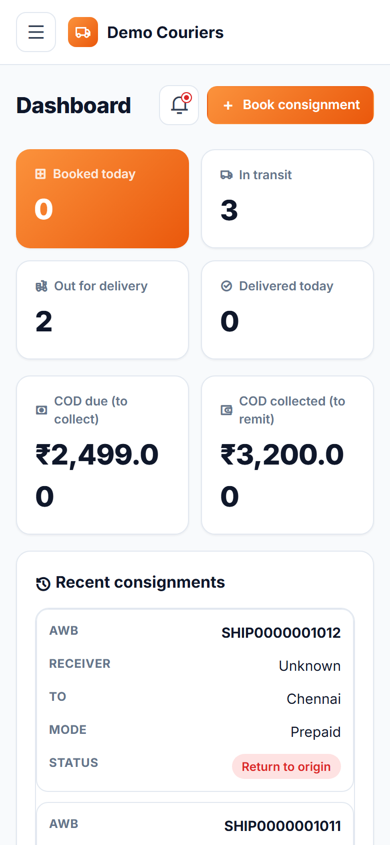 Courier and Parcel Tracking Software screenshot