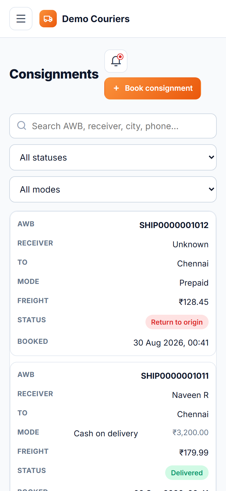 Courier and Parcel Tracking Software screenshot