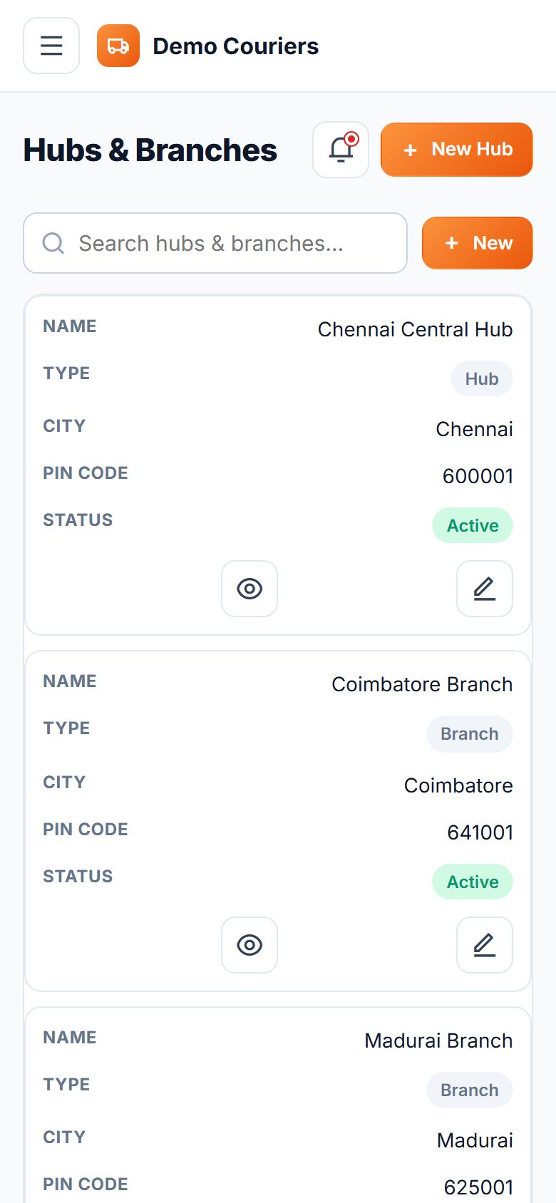 Courier and Parcel Tracking Software screenshot