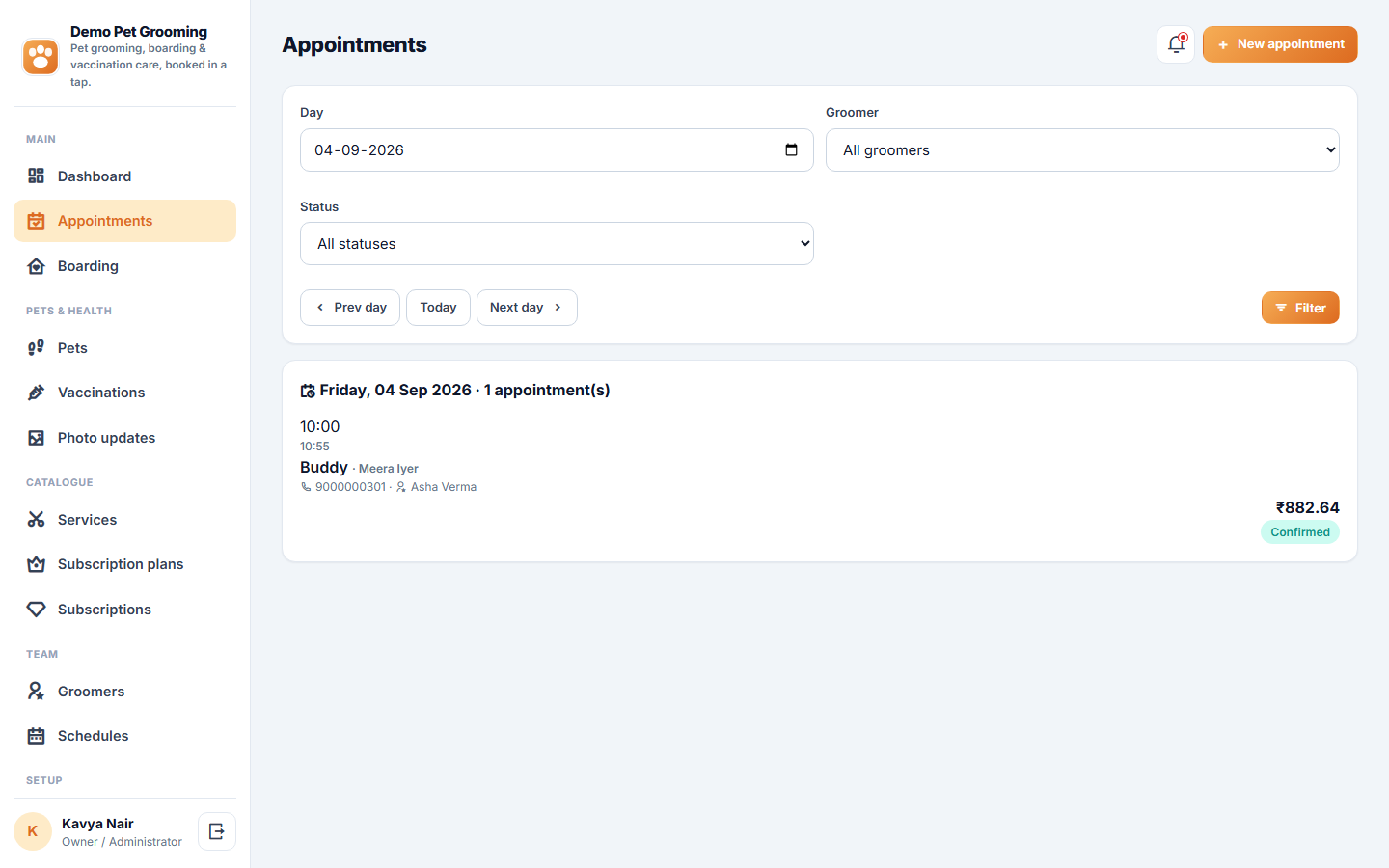 Pet Grooming, Boarding and Daycare Booking Software screenshot