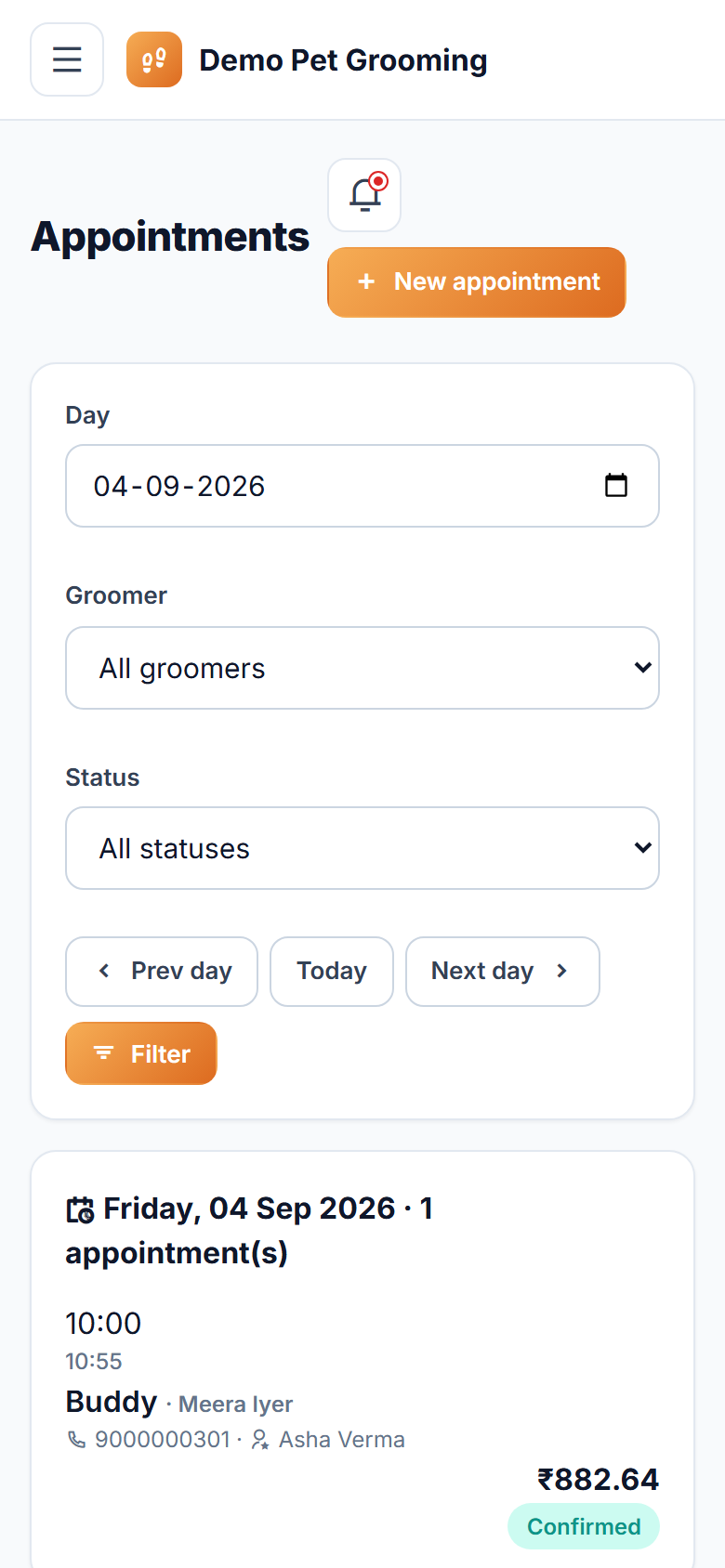 Pet Grooming, Boarding and Daycare Booking Software screenshot