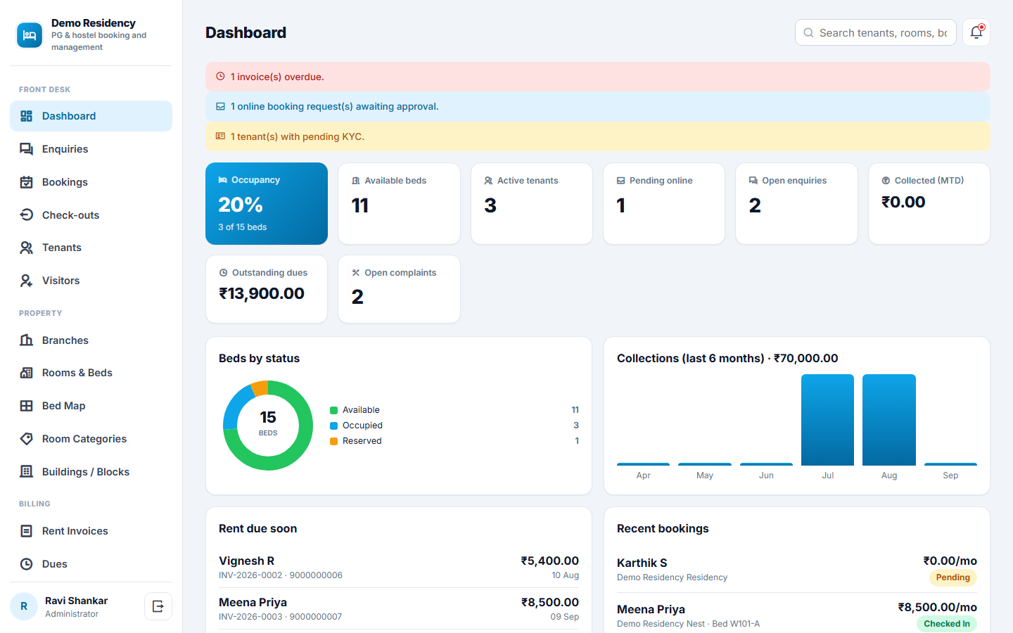 PG and Hostel Booking and Management Software screenshot