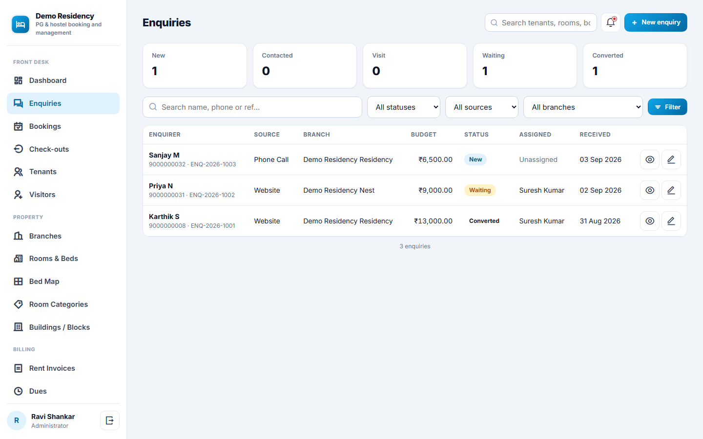 PG and Hostel Booking and Management Software screenshot