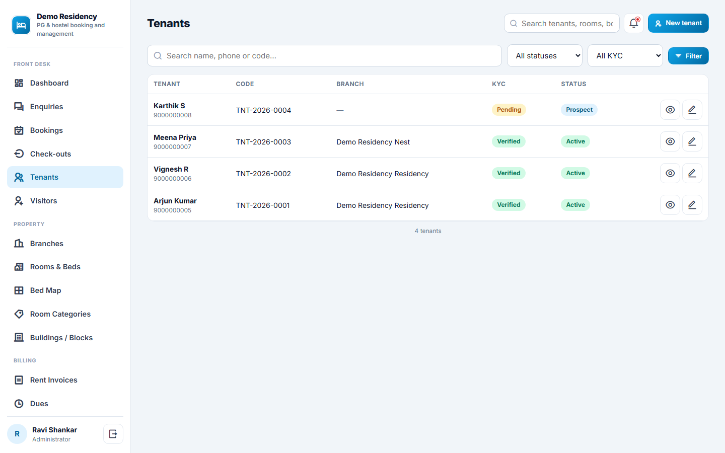 PG and Hostel Booking and Management Software screenshot