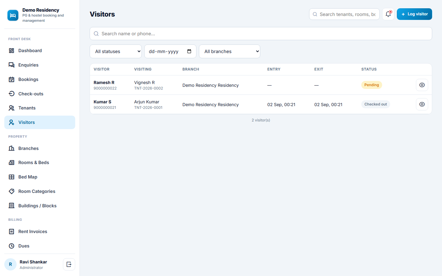 PG and Hostel Booking and Management Software screenshot
