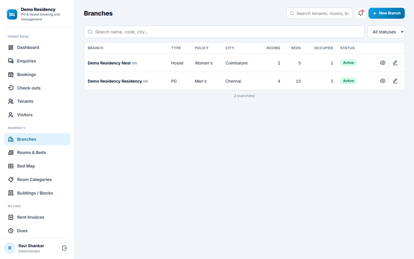 PG and Hostel Booking and Management Software screenshot