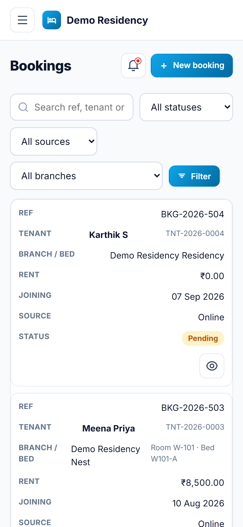 PG and Hostel Booking and Management Software screenshot