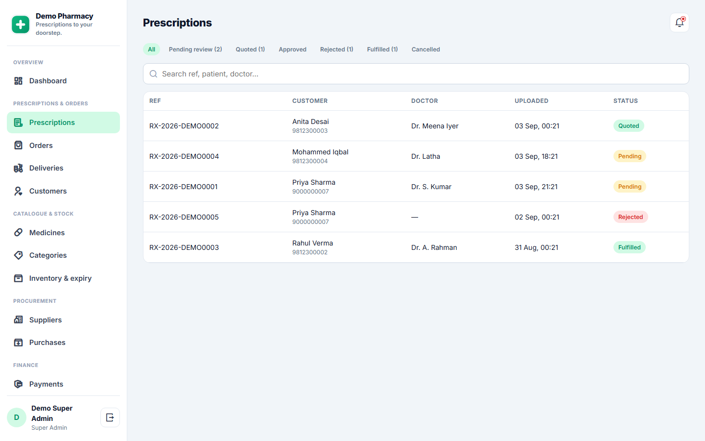 Pharmacy Prescription-upload and Medicine-delivery Software screenshot
