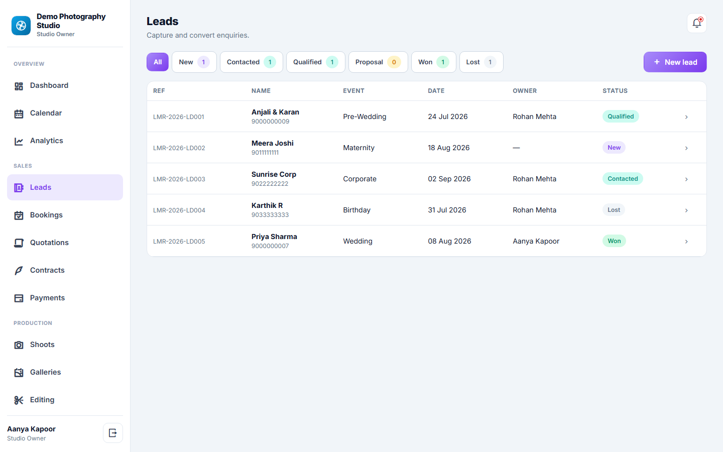 Photography Studio Management & Booking Software screenshot