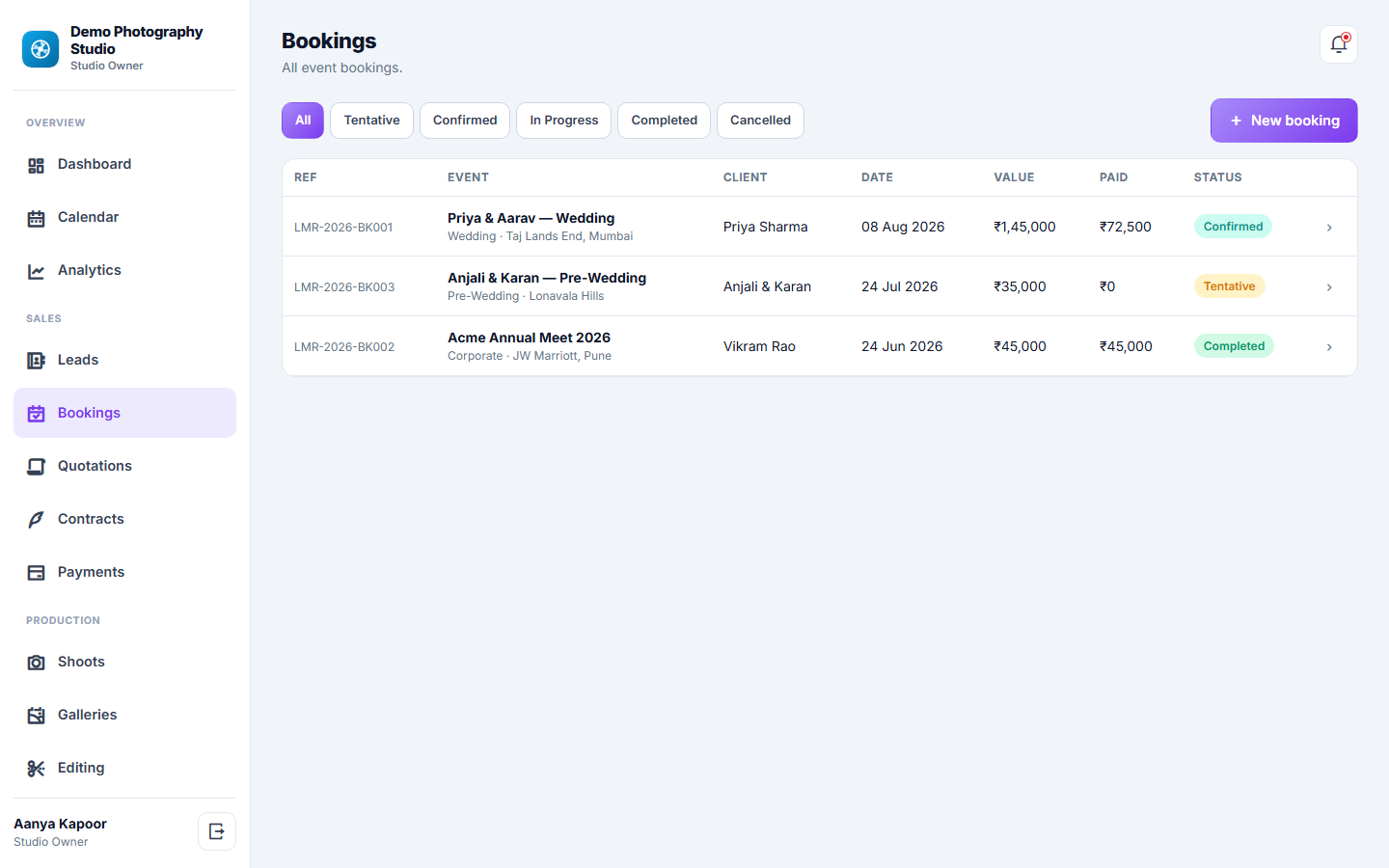 Photography Studio Management & Booking Software screenshot