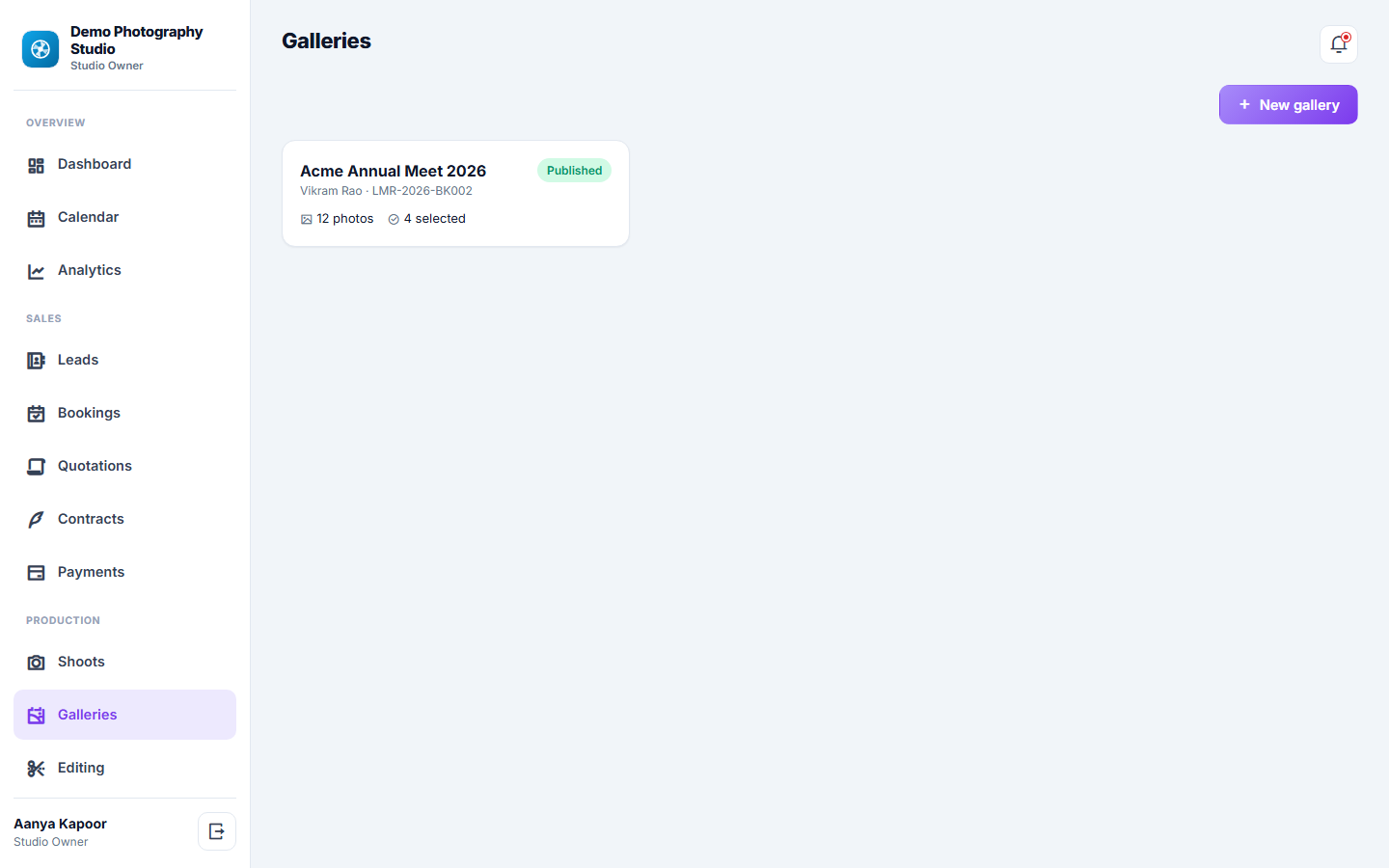 Photography Studio Management & Booking Software screenshot