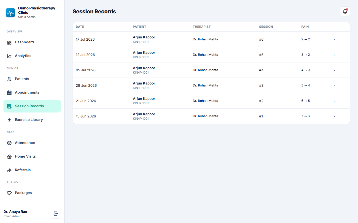 Physiotherapy Clinic Management Software screenshot