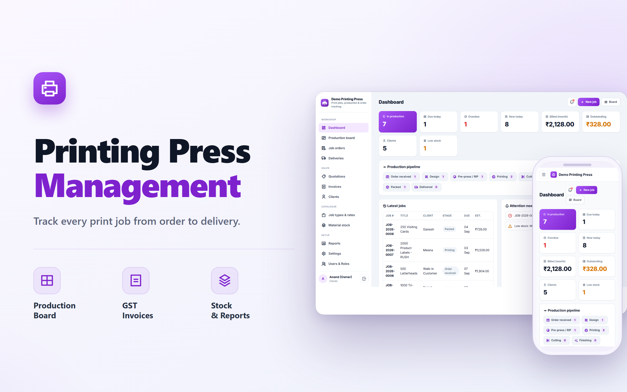 Printing Press Order Management and Job Tracking Software