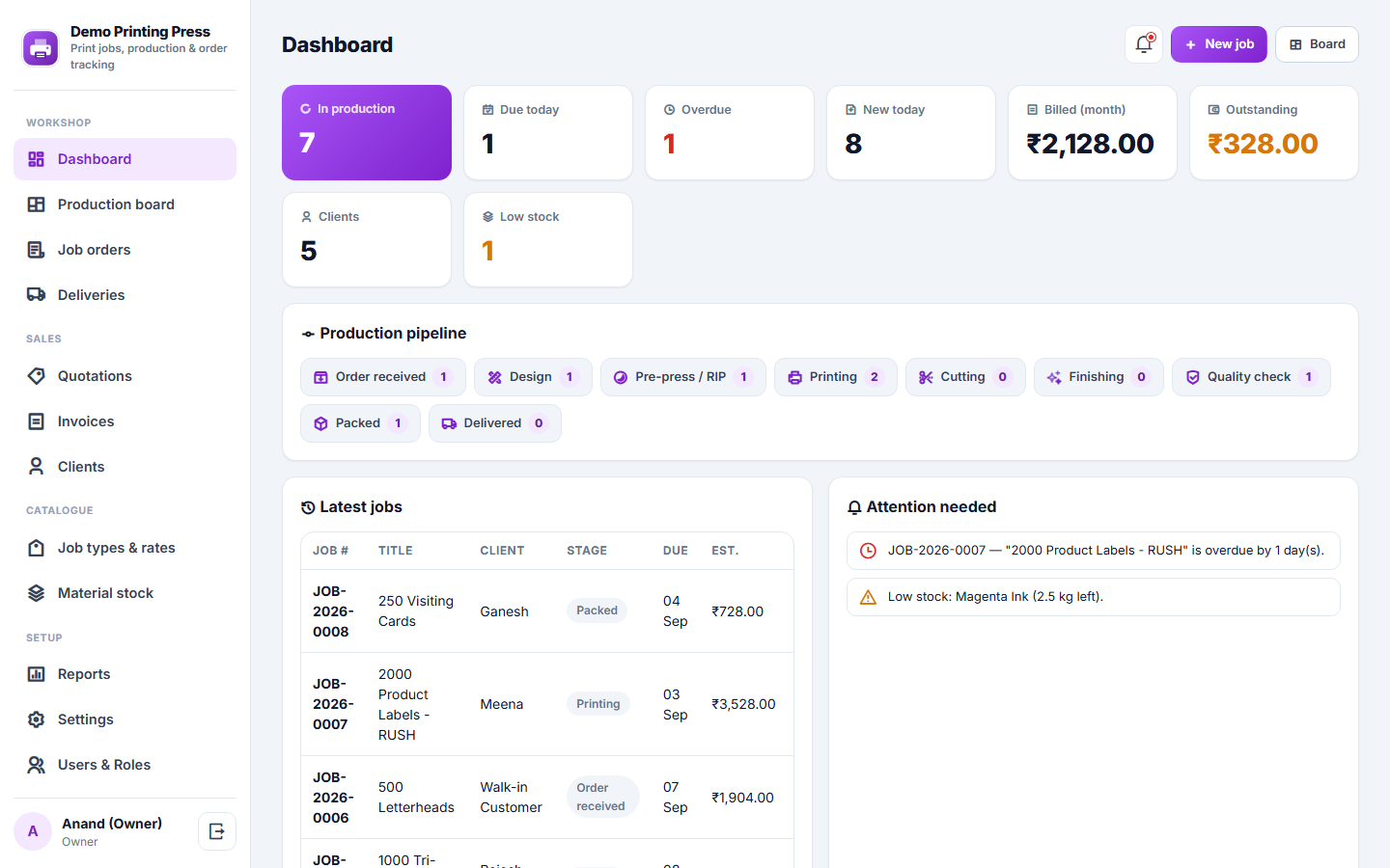 Printing Press Order Management and Job Tracking Software screenshot