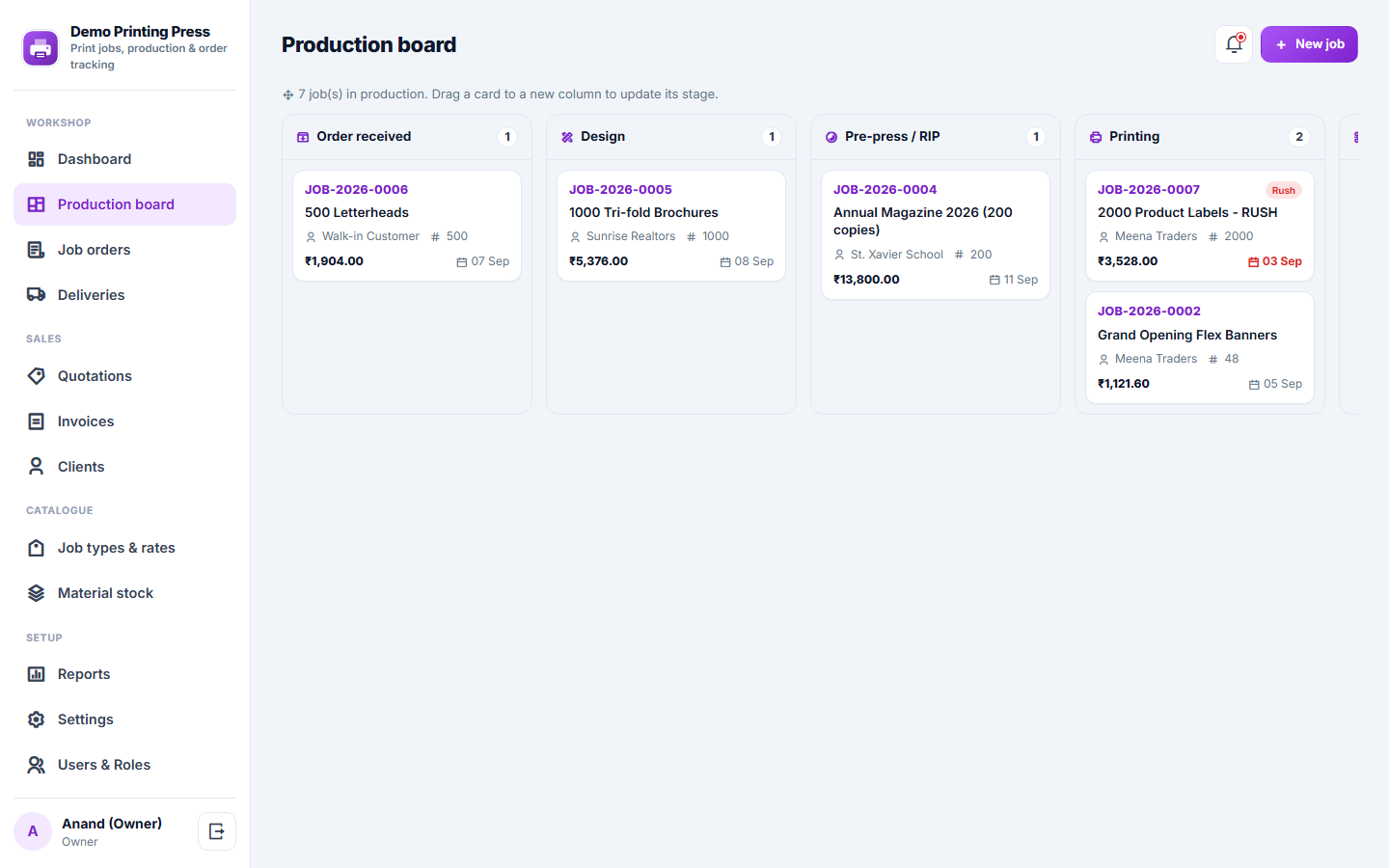Printing Press Order Management and Job Tracking Software screenshot