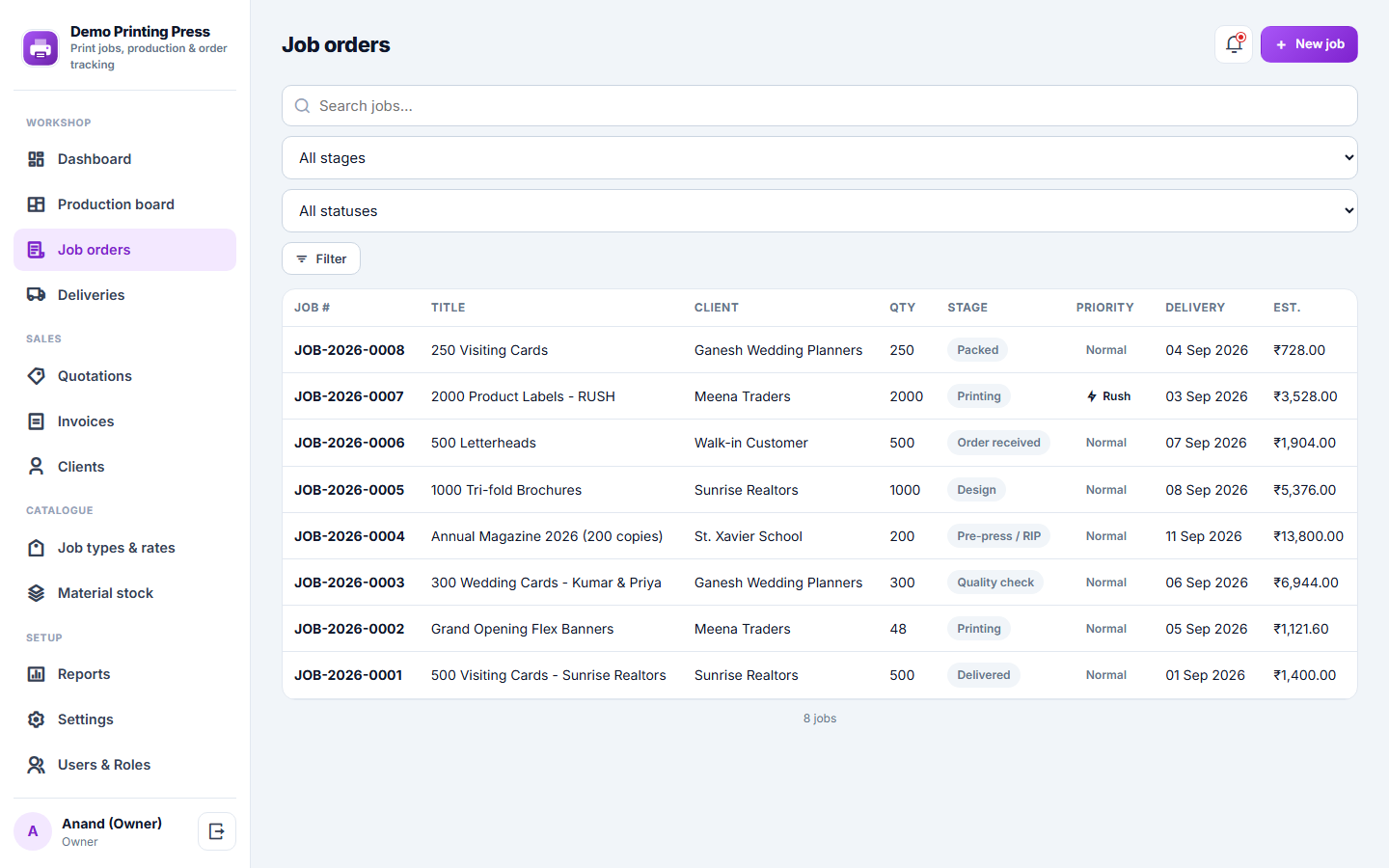 Printing Press Order Management and Job Tracking Software screenshot