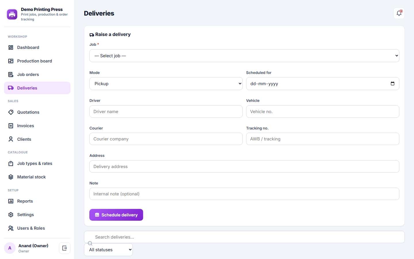 Printing Press Order Management and Job Tracking Software screenshot