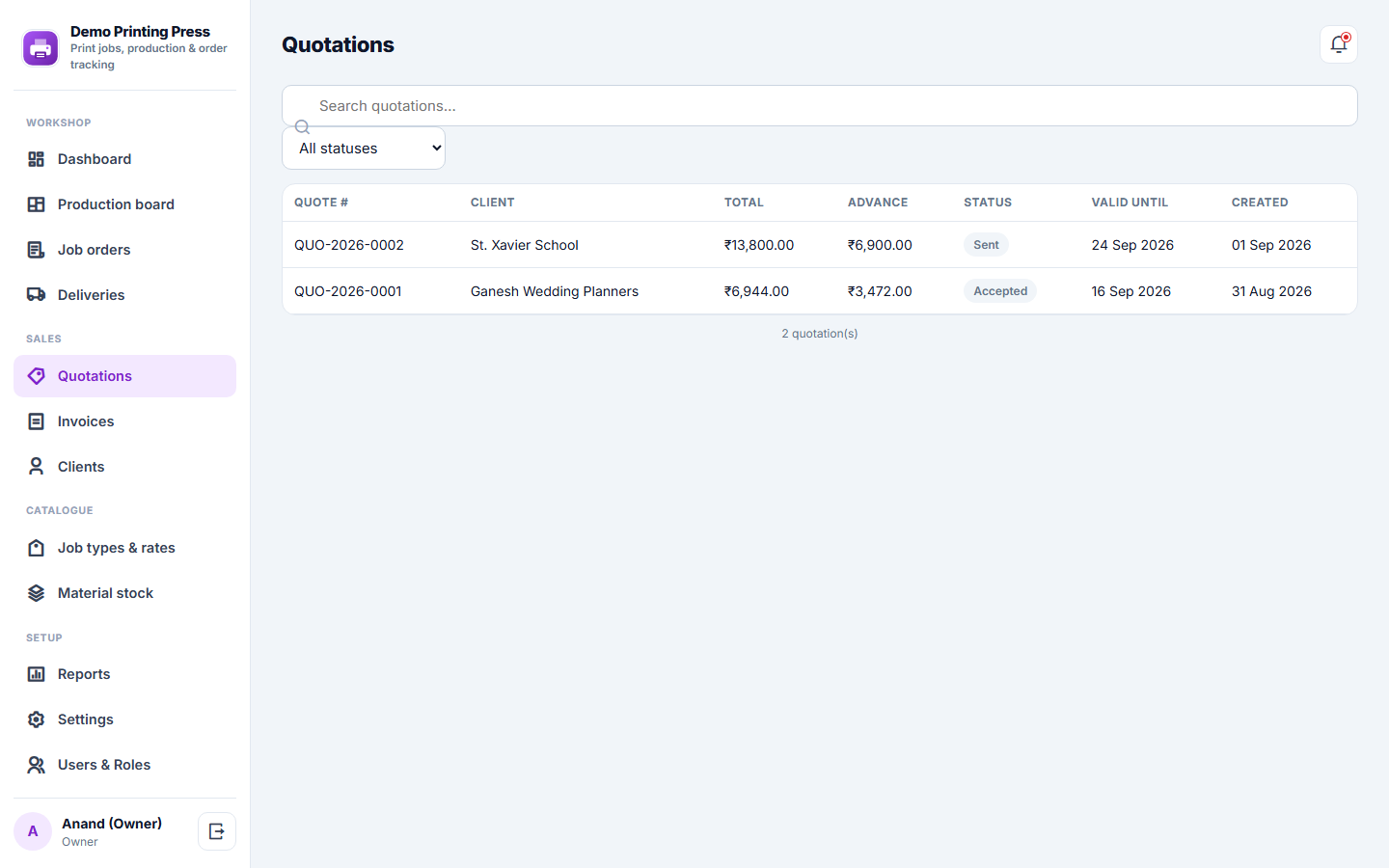 Printing Press Order Management and Job Tracking Software screenshot