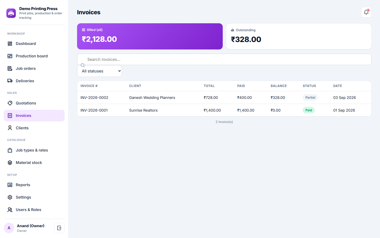 Printing Press Order Management and Job Tracking Software screenshot