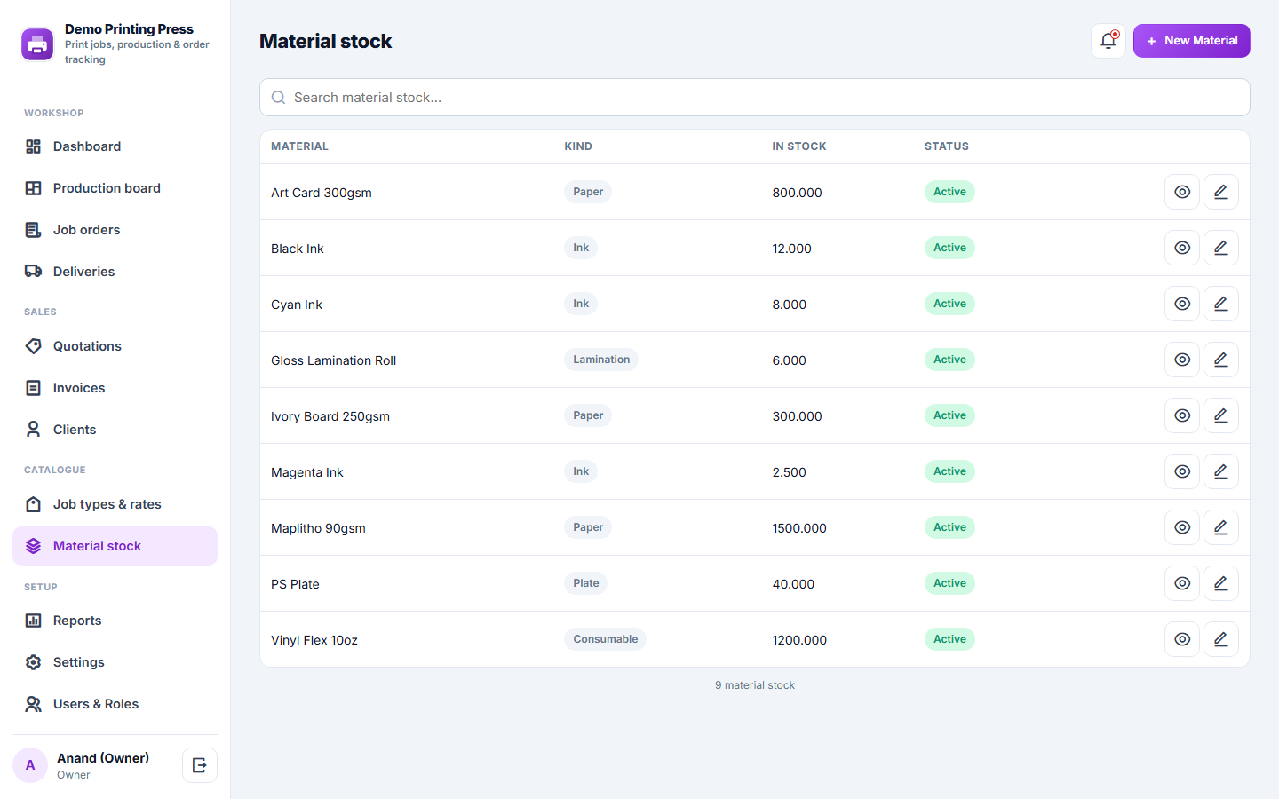 Printing Press Order Management and Job Tracking Software screenshot