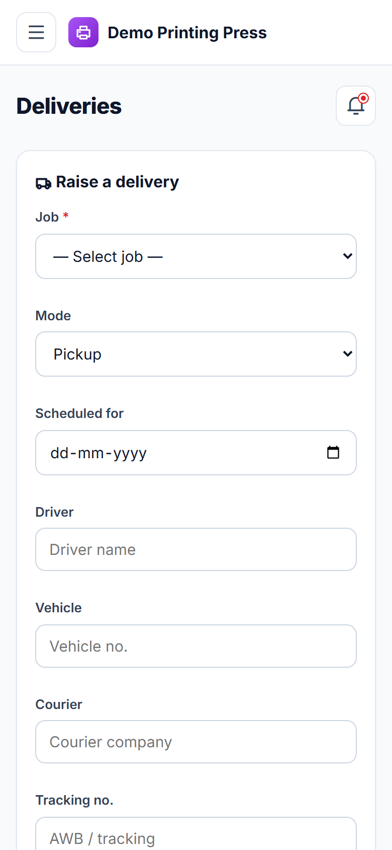 Printing Press Order Management and Job Tracking Software screenshot