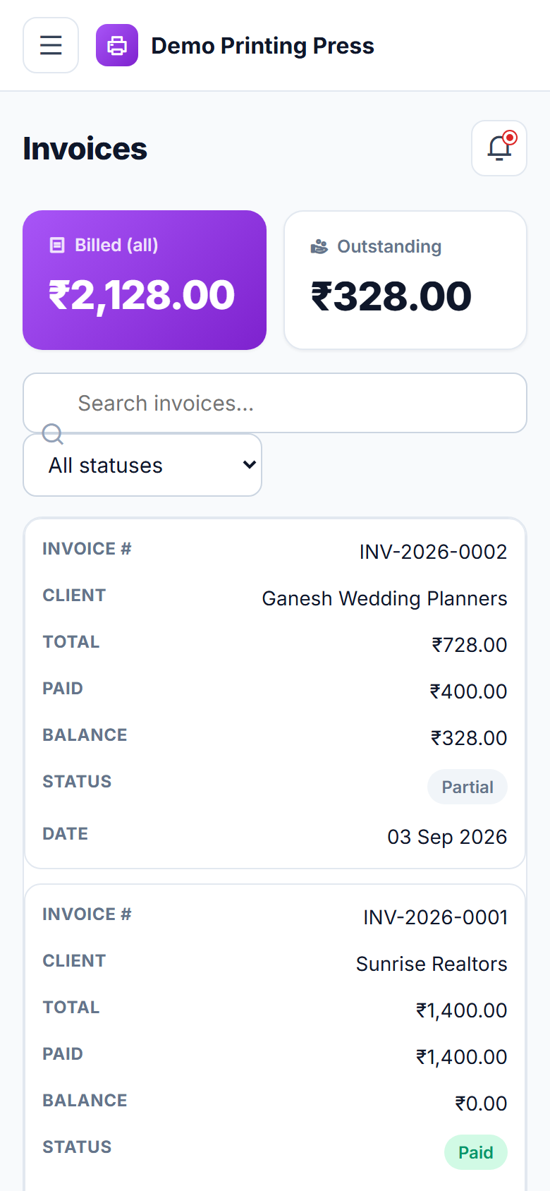 Printing Press Order Management and Job Tracking Software screenshot