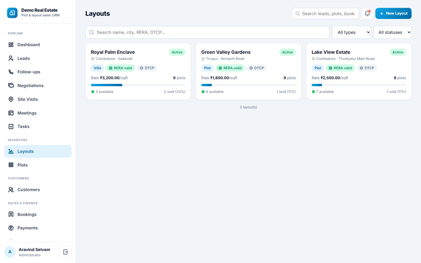 Real Estate Plot & Layout Sales CRM Software screenshot