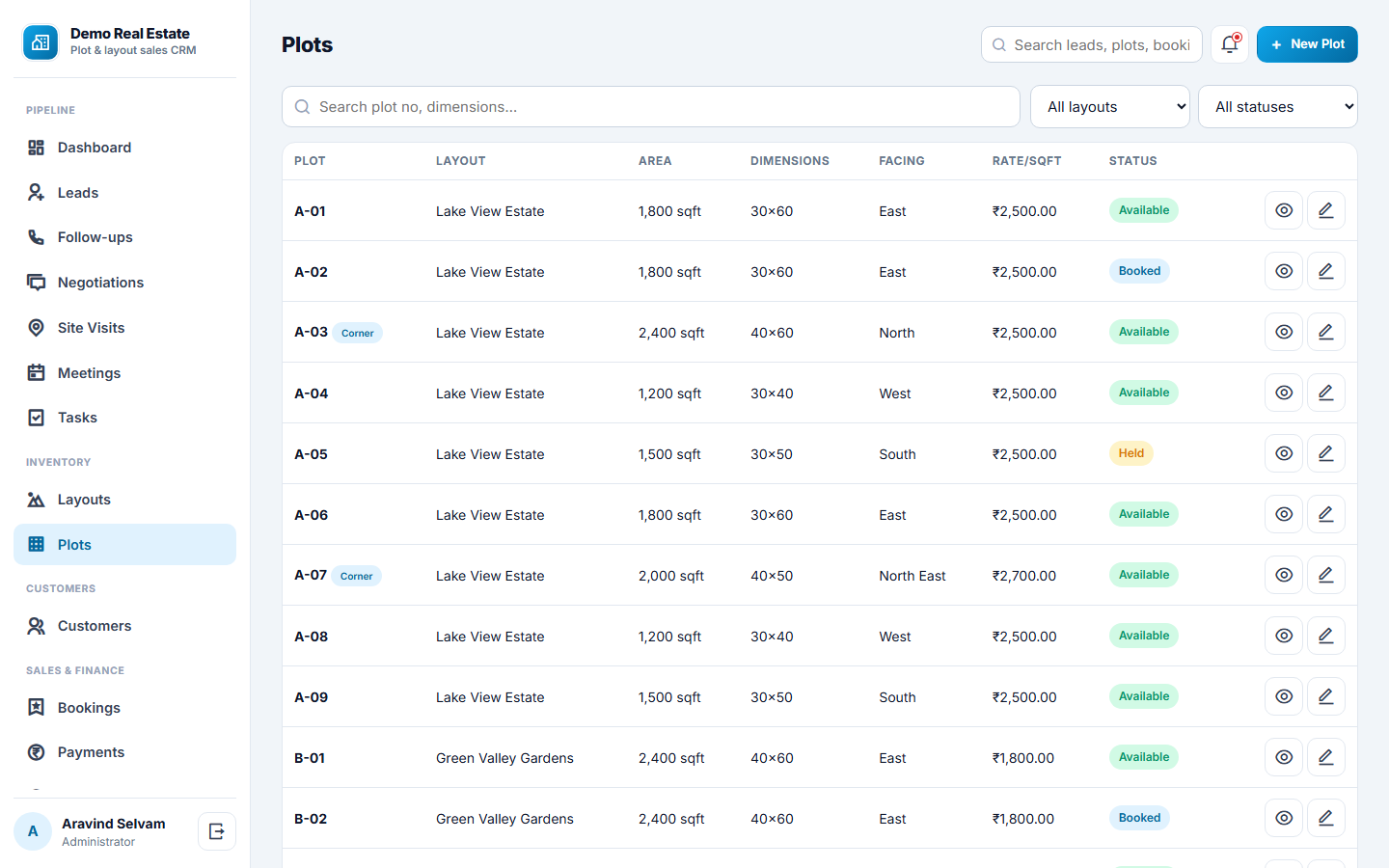 Real Estate Plot & Layout Sales CRM Software screenshot