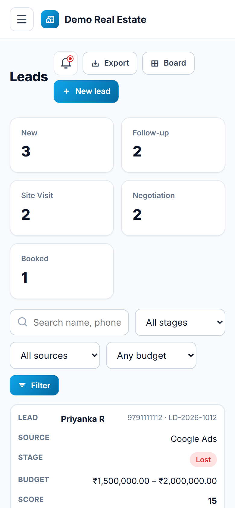 Real Estate Plot & Layout Sales CRM Software screenshot