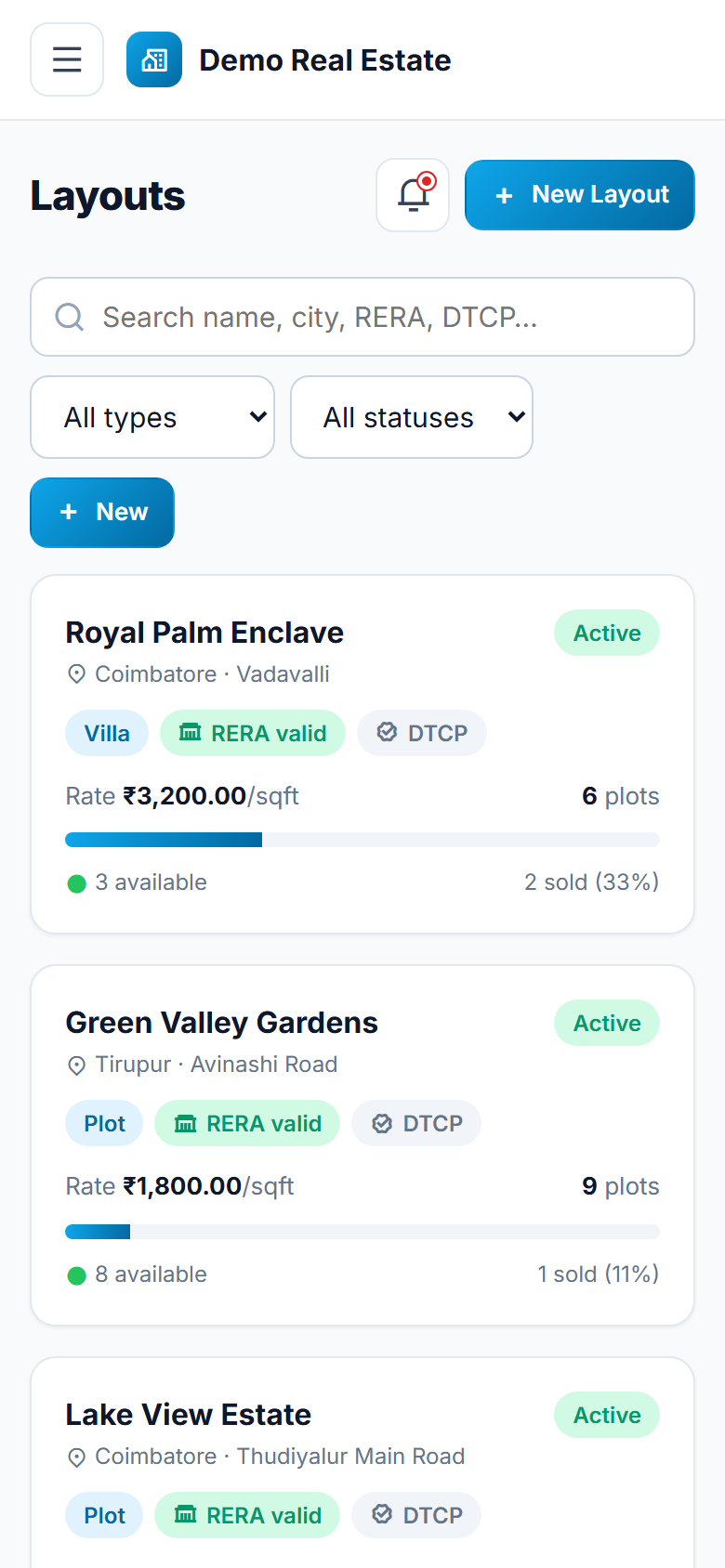 Real Estate Plot & Layout Sales CRM Software screenshot
