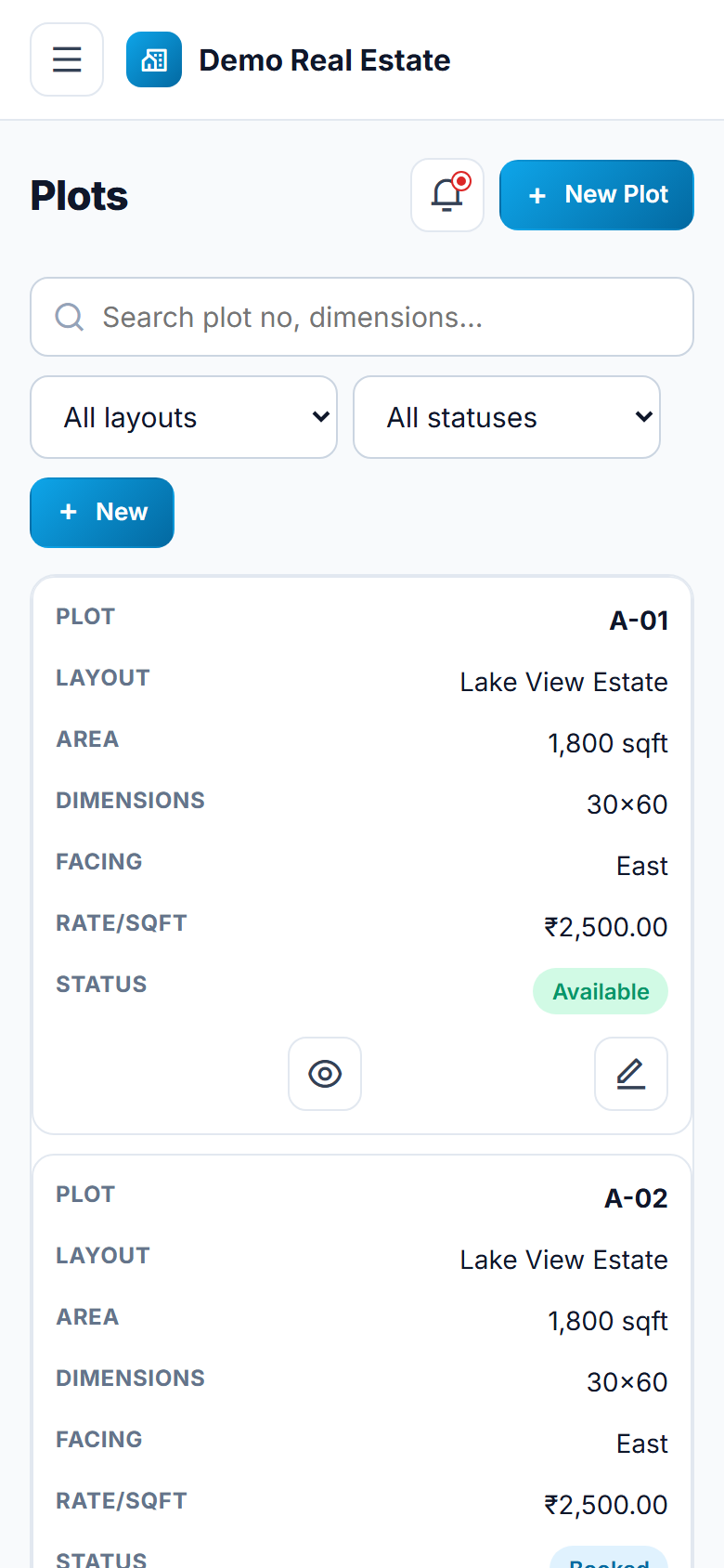 Real Estate Plot & Layout Sales CRM Software screenshot