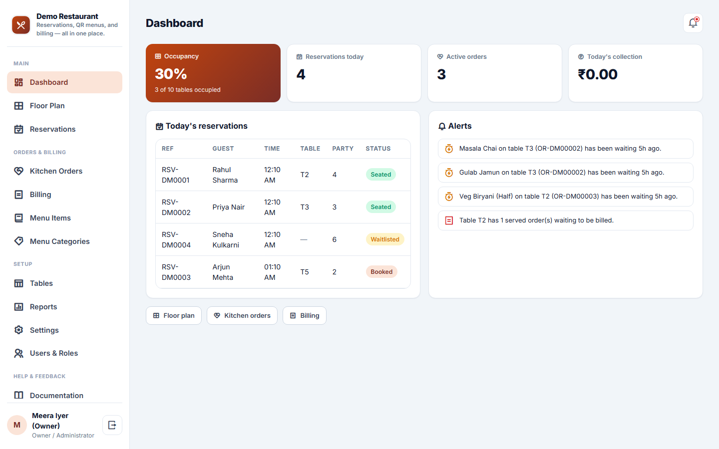 Restaurant Table Booking & Digital Menu Software screenshot