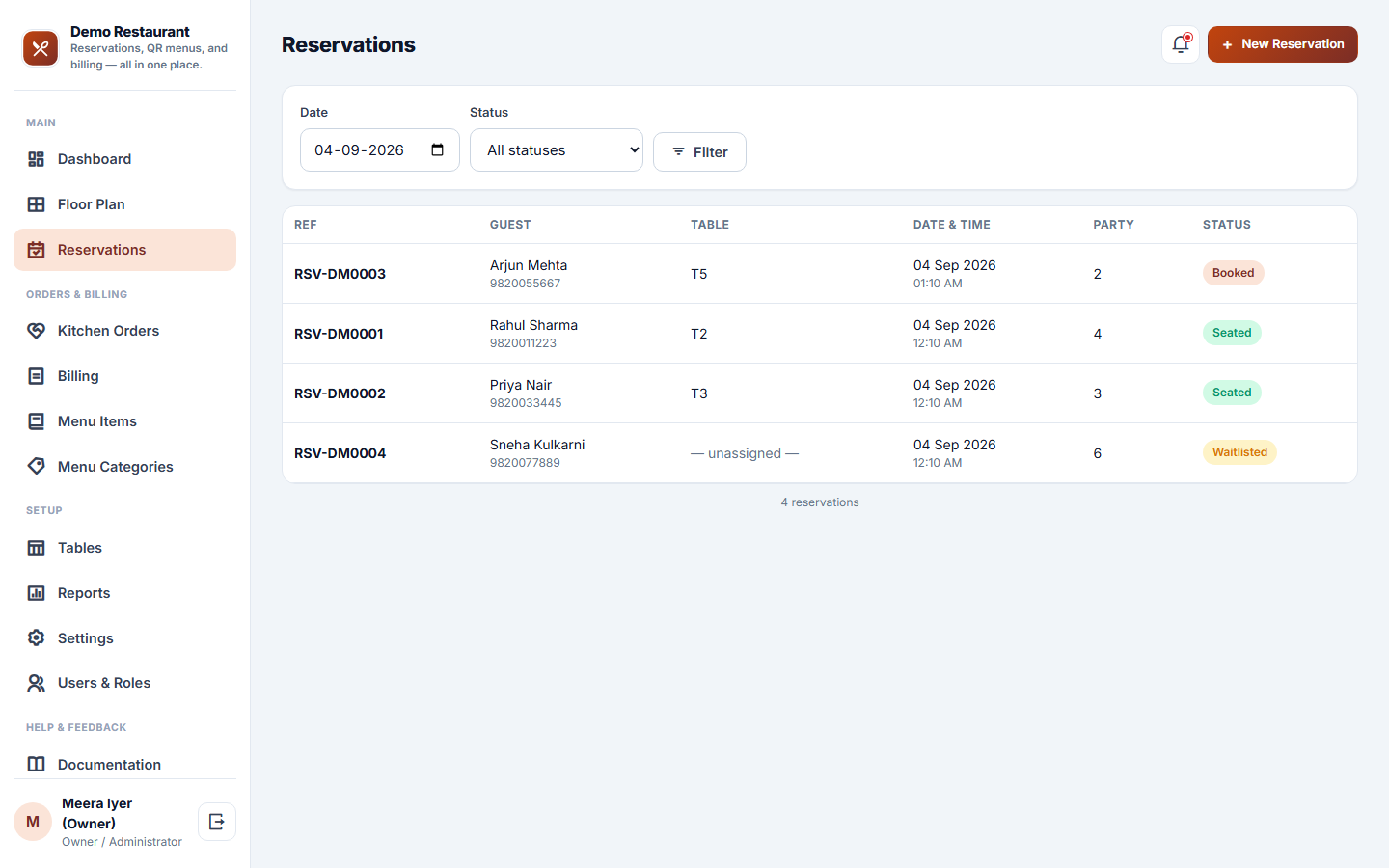 Restaurant Table Booking & Digital Menu Software screenshot