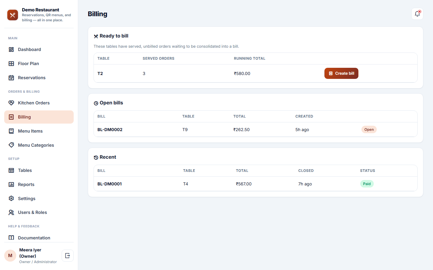 Restaurant Table Booking & Digital Menu Software screenshot