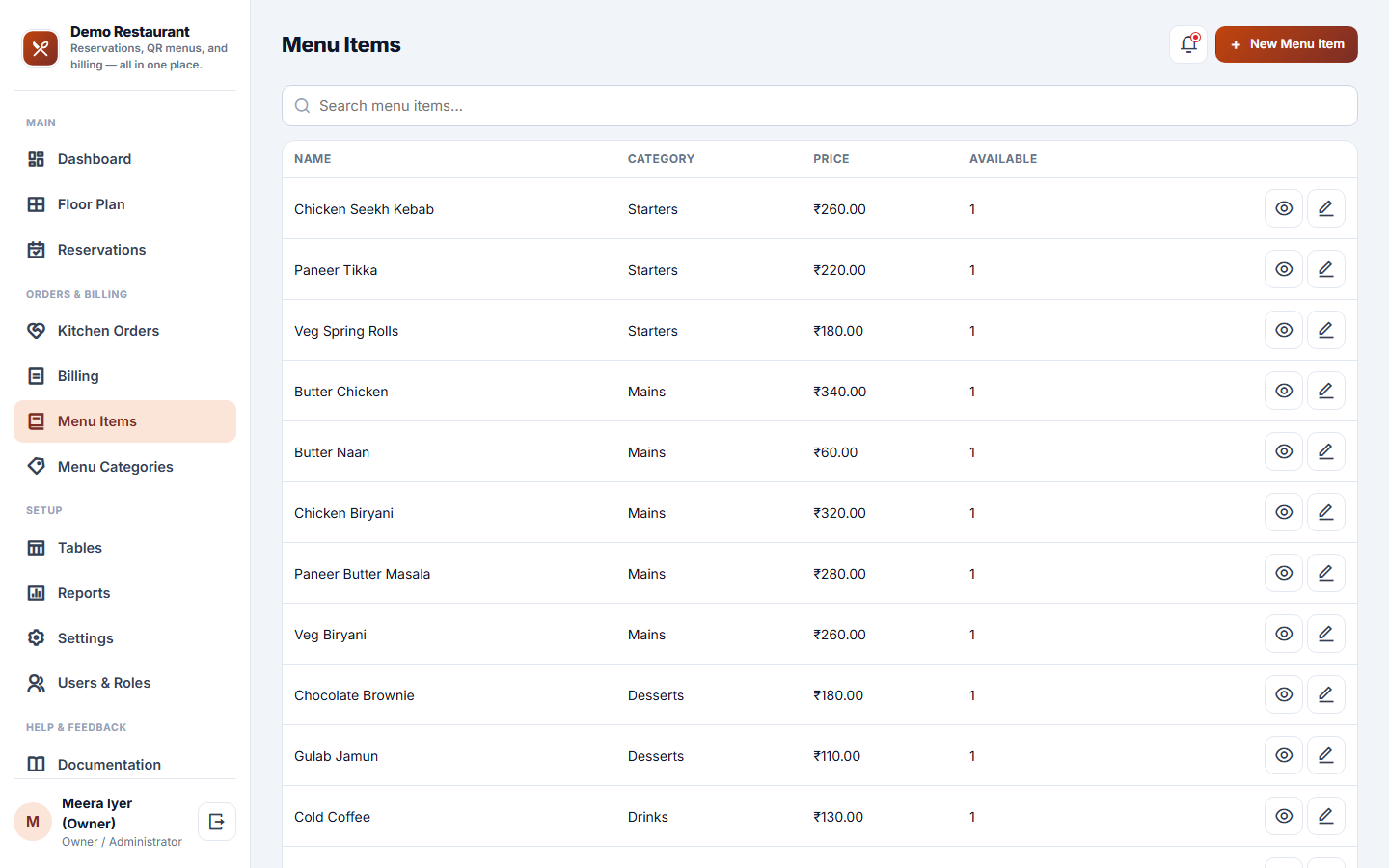 Restaurant Table Booking & Digital Menu Software screenshot