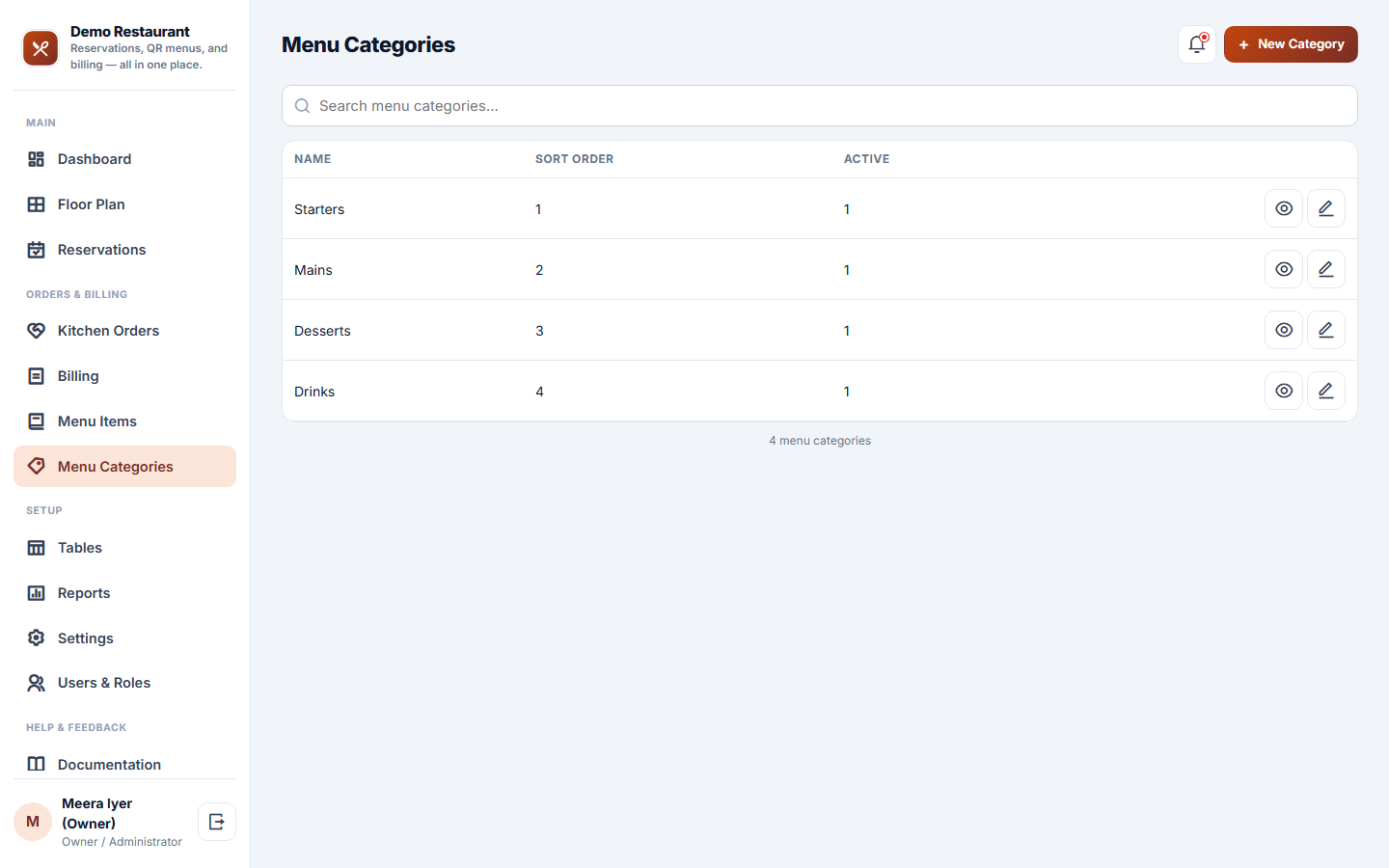 Restaurant Table Booking & Digital Menu Software screenshot