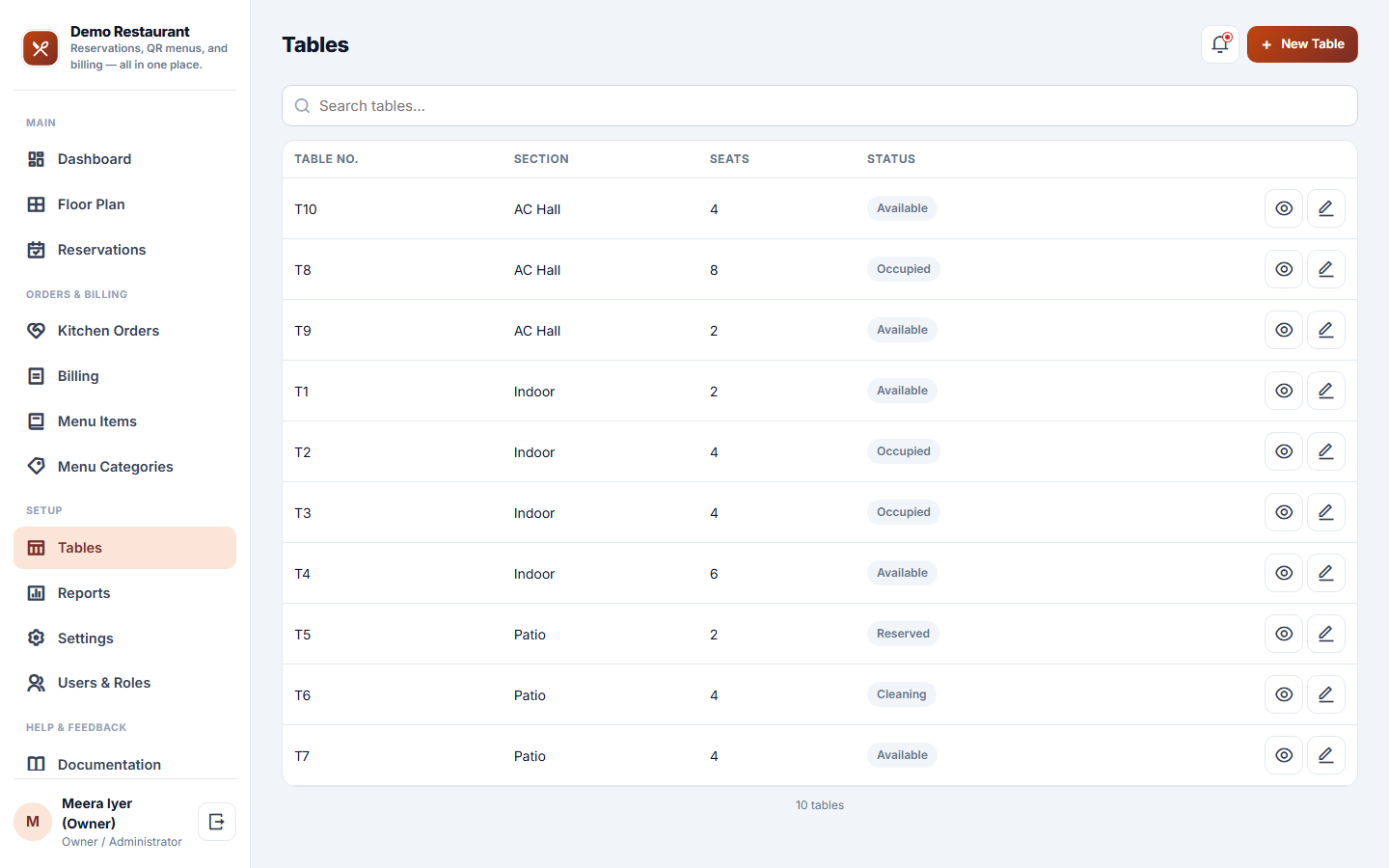 Restaurant Table Booking & Digital Menu Software screenshot