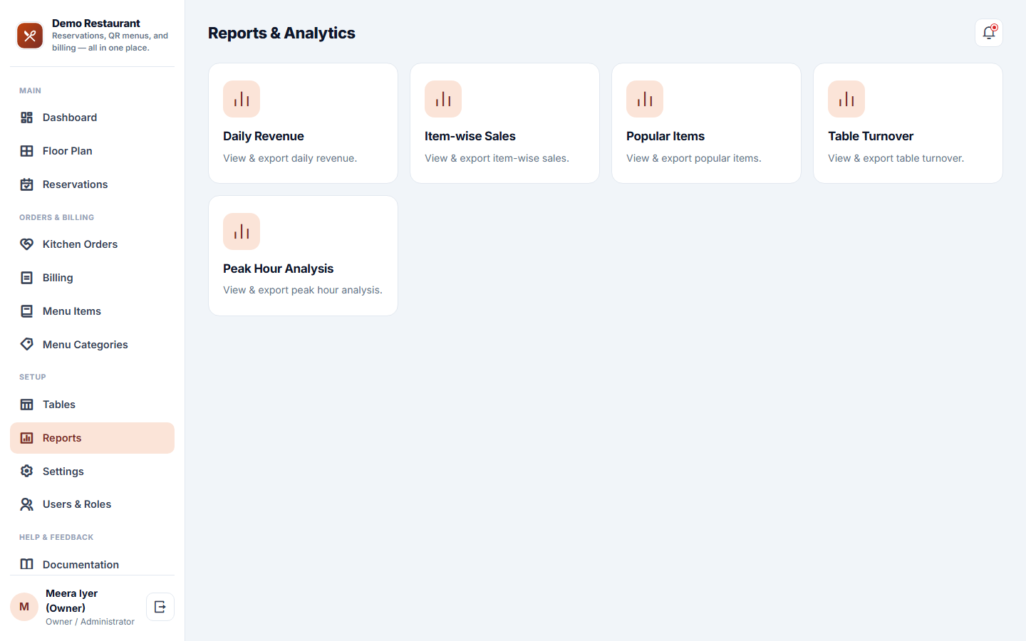 Restaurant Table Booking & Digital Menu Software screenshot