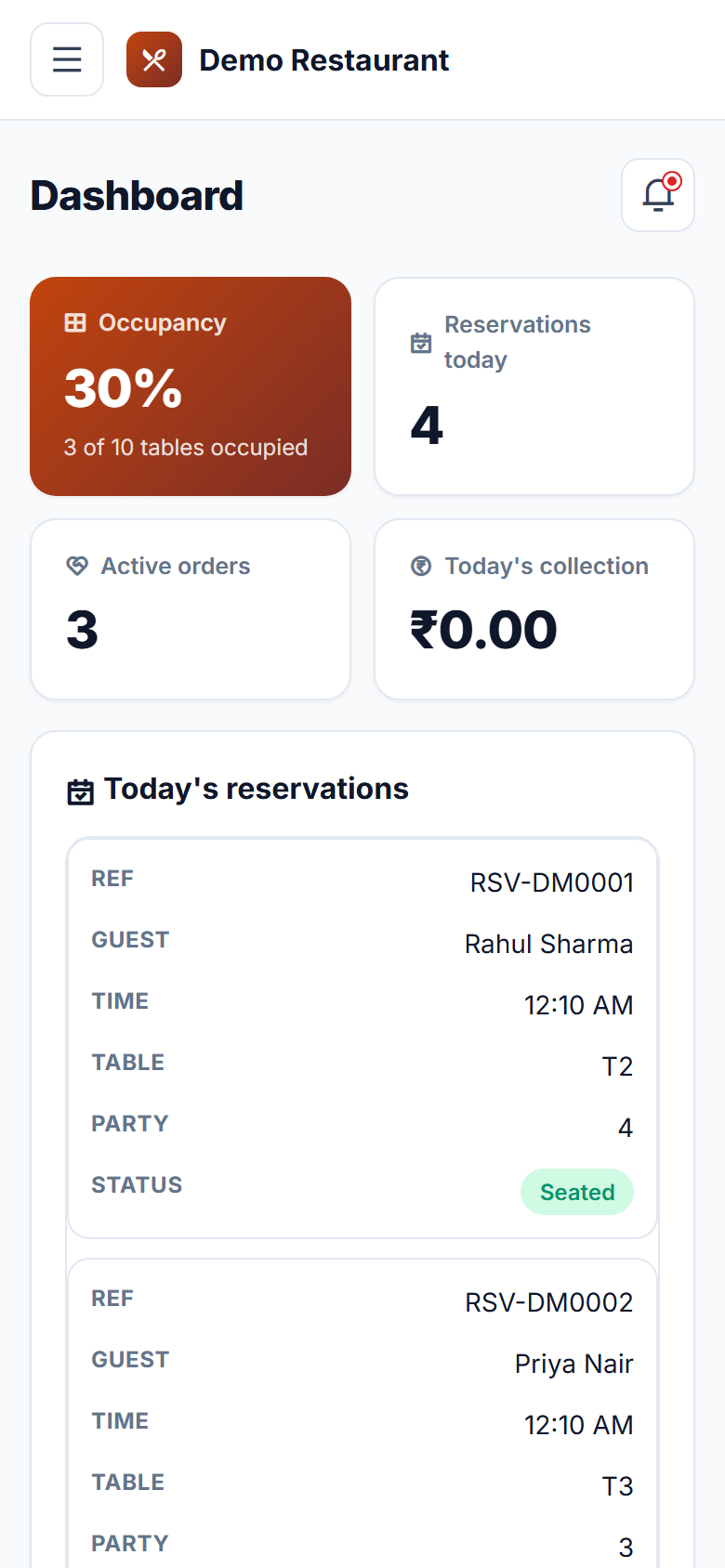 Restaurant Table Booking & Digital Menu Software screenshot