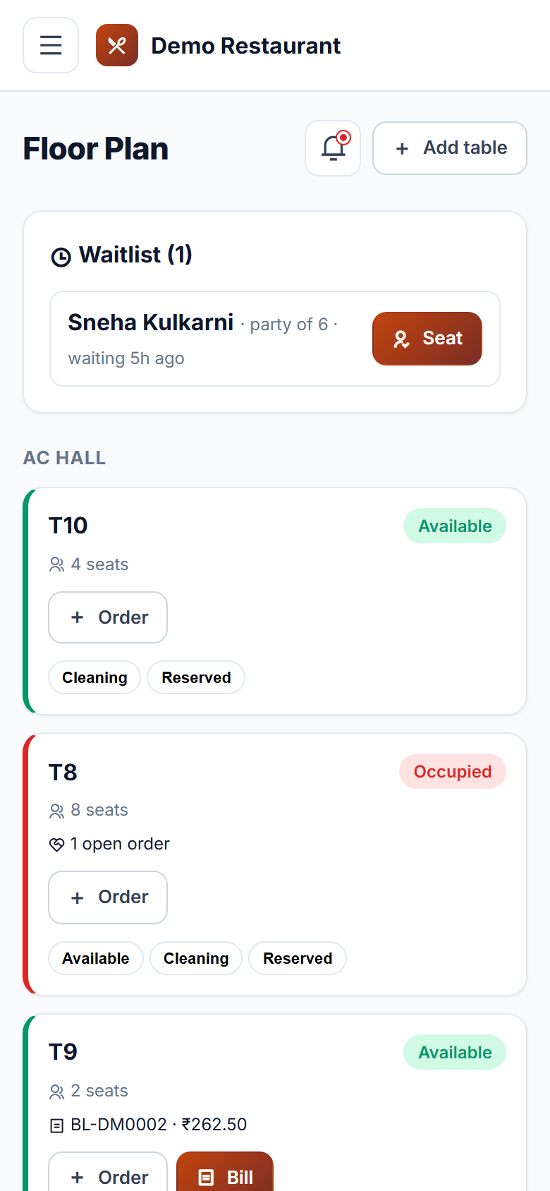 Restaurant Table Booking & Digital Menu Software screenshot