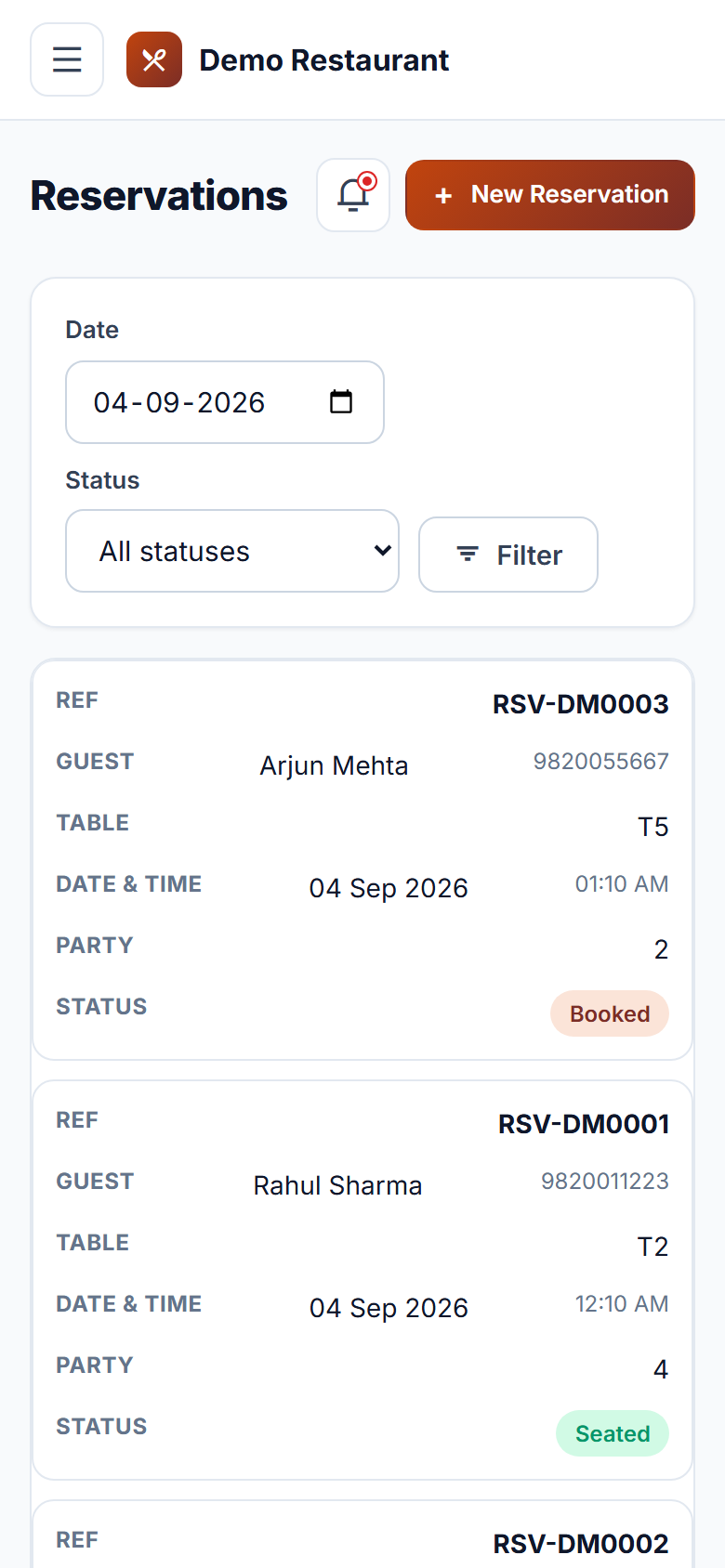 Restaurant Table Booking & Digital Menu Software screenshot