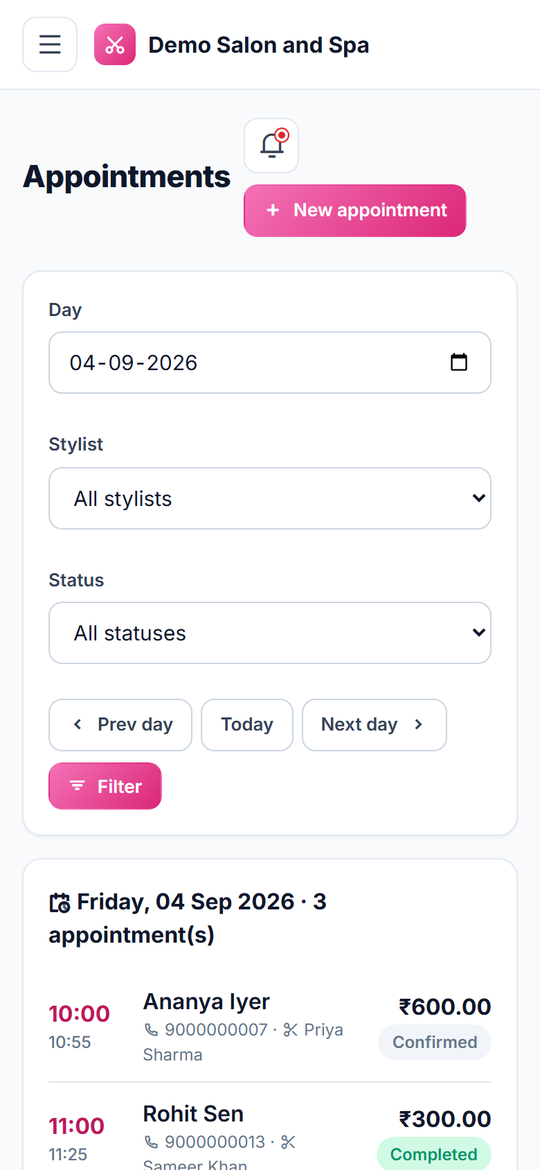 Salon and Spa Appointment and Management Software screenshot