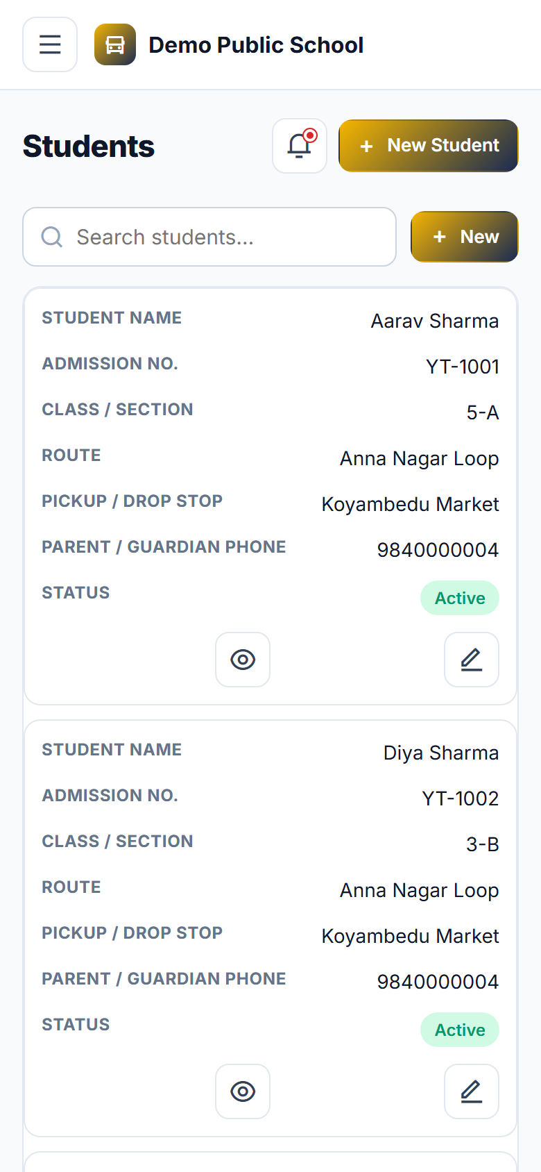 School Bus Tracking & Alert System screenshot