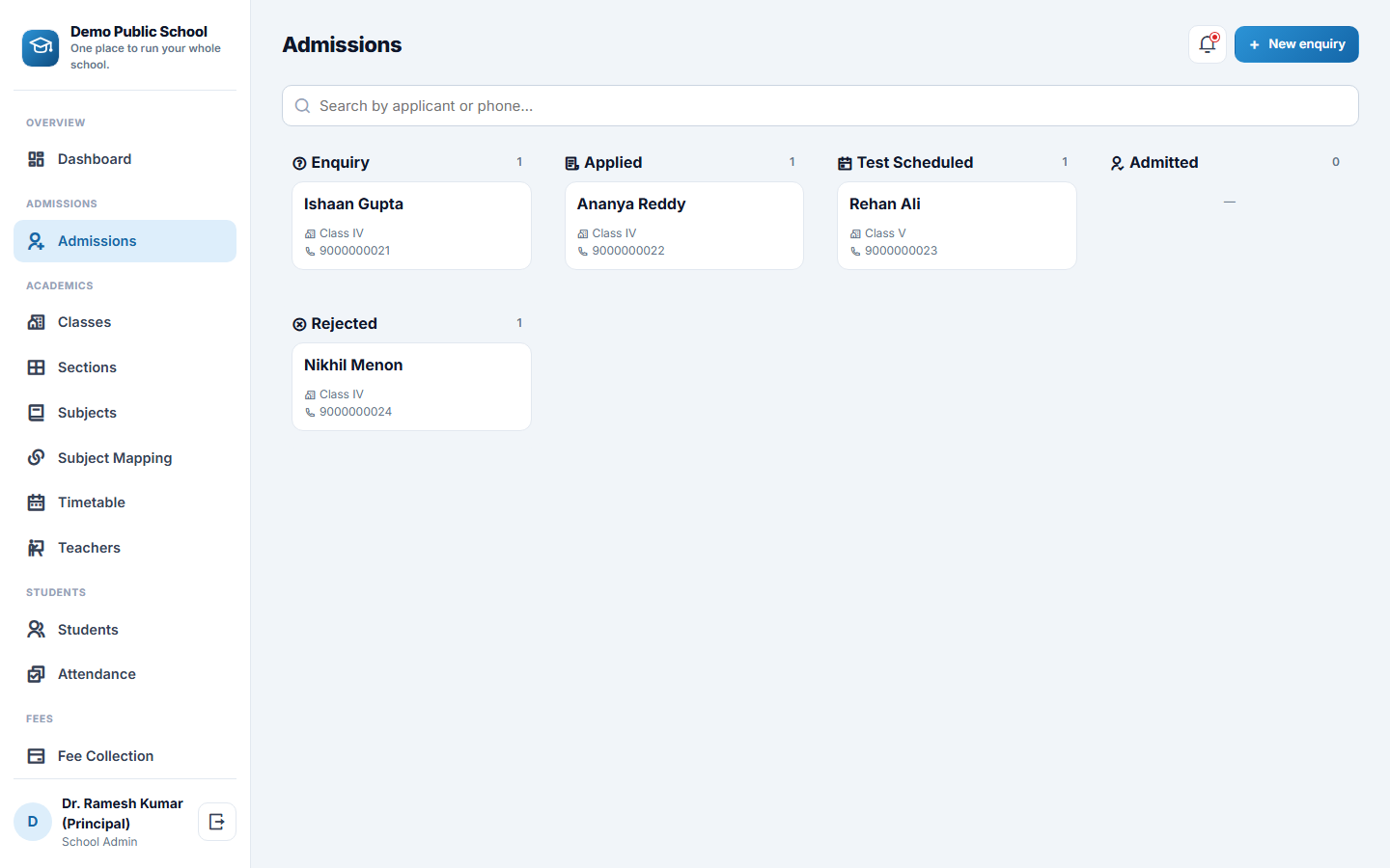 Mini School ERP screenshot
