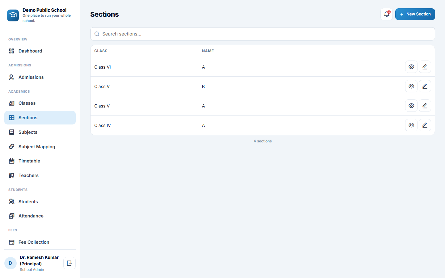 Mini School ERP screenshot