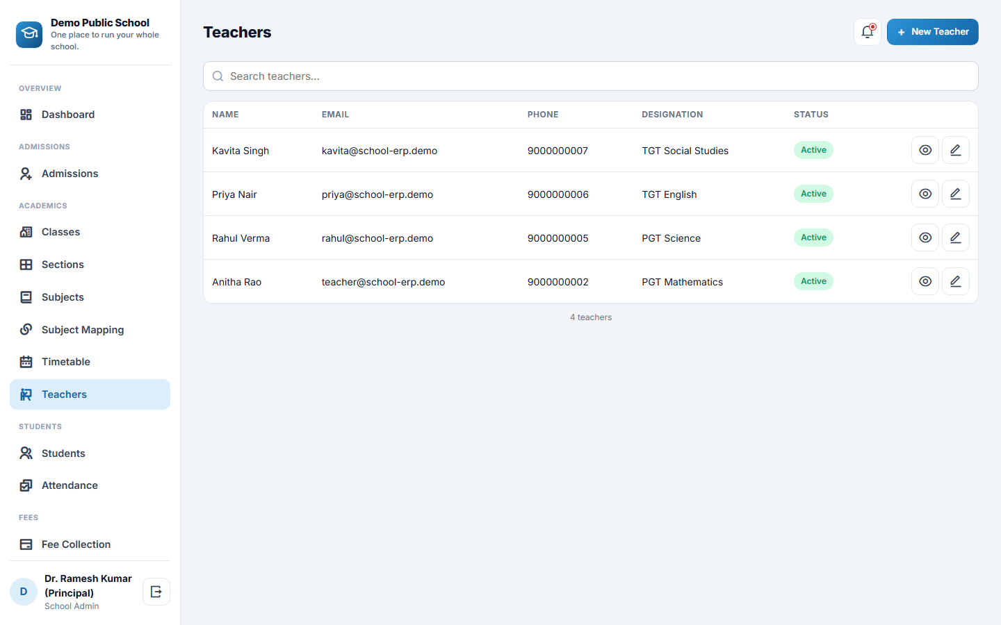 Mini School ERP screenshot