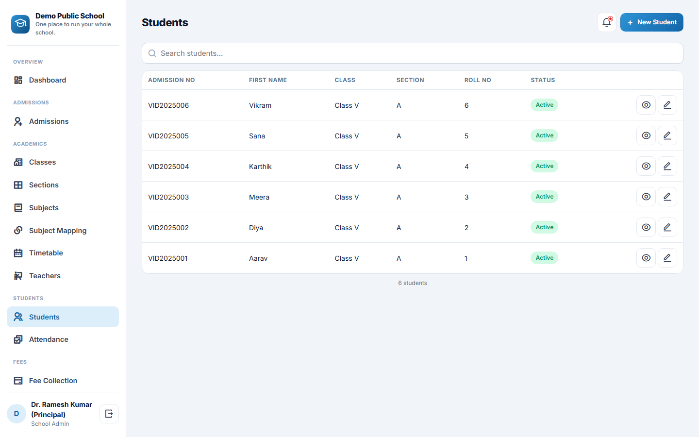 Mini School ERP screenshot
