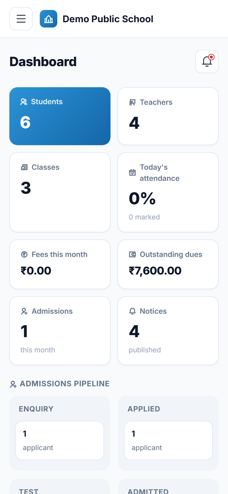 Mini School ERP screenshot